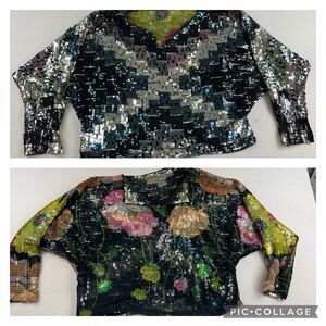 Sequin‎ Dolman long Sleeve Top reversable floral Oversize Top see measurements